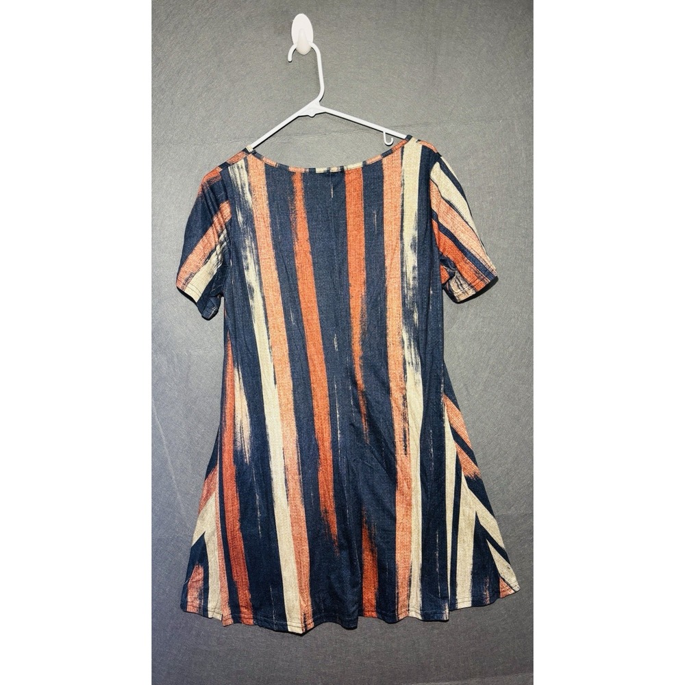 Emery Rose Women's Dress Casual M Brown Striped V-Neck Short Sleeve Stretch Boho - Picture 6 of 14
